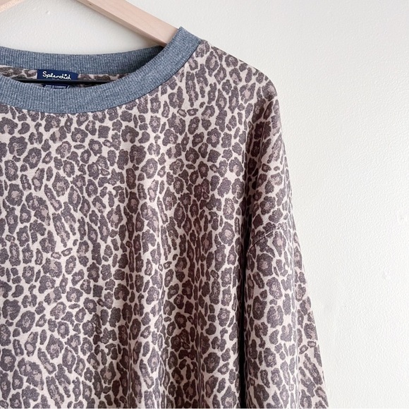 Splendid Leopard Print Crewneck Pullover Sweater in Tan & Brown, Size XL - Picture 4 of 10